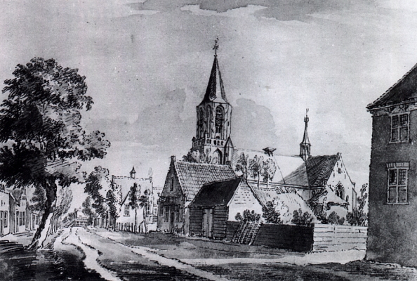 Bunschoten dorpsgezicht Tekening door Jan de Beijer1703 1785